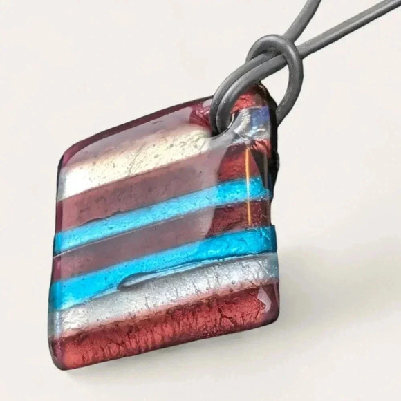 (2!$20) Vintage Murano Art Glass Striped Square Pendant - Picture 3 of 7